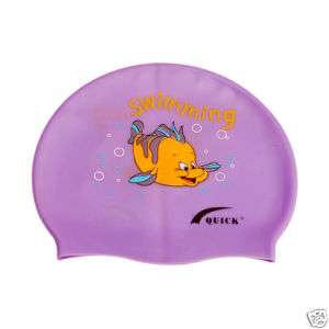 Children kid Silicone Swimming Cap Purple Bubblefish  