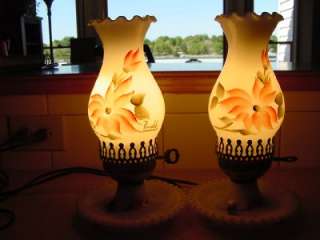   Lamps Hand Painted Roses on Chimneys Vintage Lighting WORKS A+  