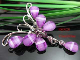 purple butterfly Rhinestone Crystal&Enamel brooch HX0026  