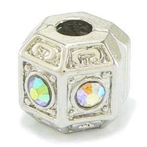  Snap On Stopper   Silver Plated with Aura Borealis 