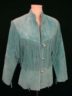 SCULLY WESTERN SUEDE LEATHER FRINGE JACKET TURQUOISE S  