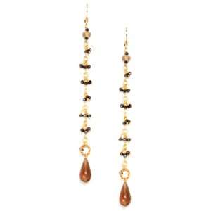   Gold Plated Black Spinel Dangles with Teardrop Smoky Quartz: Jewelry