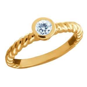    0.22 Ct Round Sky Blue Aquamarine 14k Yellow Gold Ring: Jewelry
