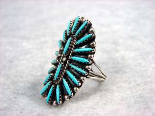 Vintage Zuni needle point turquoise silver ring size 10 Old Pawn 