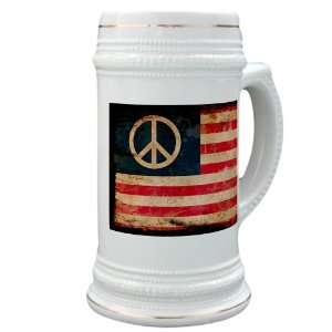   Stein (Glass Drink Mug Cup) Worn US Flag Peace Symbol 