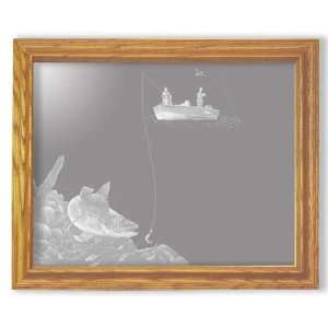  Etched Walleye Mirror in Solid Oak Rectangle Frame