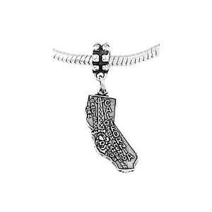  Sterling Silver State of California Dangle Bead Charm 