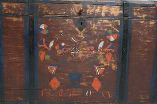 Antique Hand Painted Rosemaling Russian Trunk Dated 1884  