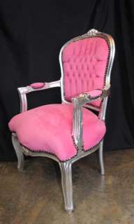 Shocking Pink French Arm Chair Seat Silver Gilt  