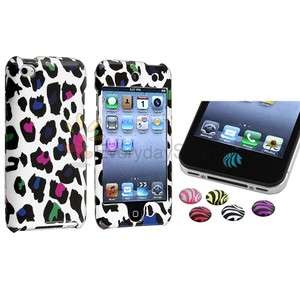 Colorful Leopard Cover Case+6x Zebra Home Button Sticker for iPod 