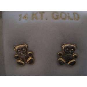    14 kt Gold Teddy Bear Earrings for Pierced Ears (3/8 Inch) Beauty