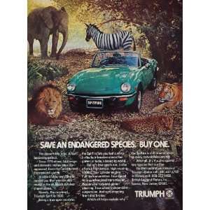   Ad Green Triumph Spitfire 1500 Zebra Elephant Lion   Original Print Ad