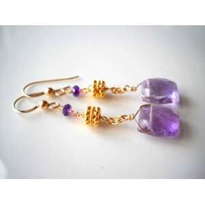   Gemstones Amethyst Pillow Dangle 24k Gold Vermeil Earrings: Jewelry