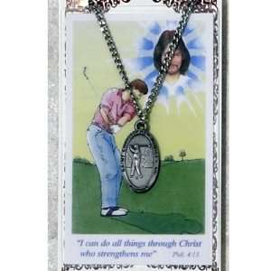  Pewter Boys Golf Medal & Chain, Prayer Card Set.: Jewelry