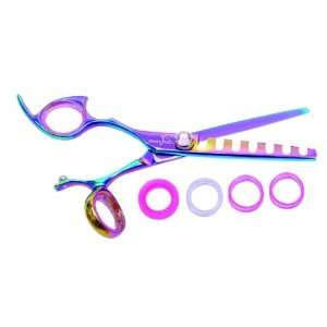 Shark Fin Hair Shears Professional Line Titanium Rainbow Left Handed 