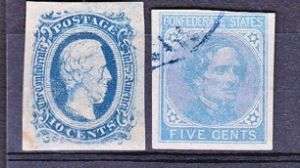 USA CONFEDERATE STAMPS,10 CENT MINT,5 CENT USED  