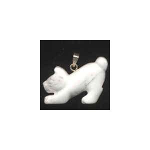  White Howlite Pouncing Cat Pendant Arts, Crafts & Sewing