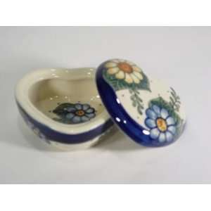  Polish Pottery Heart Box Blue Border wr21A np3
