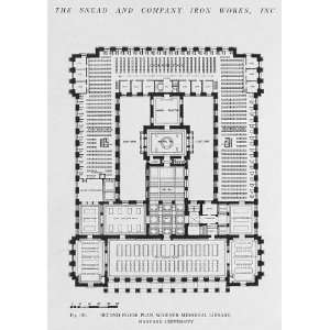 Second floor plan,Widener Memorial Library,Harvard,1915 