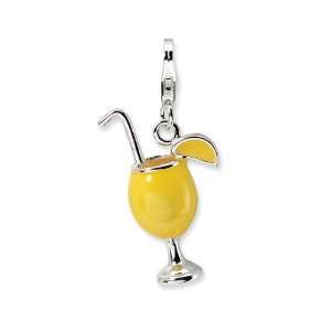    Sterling Silver 3D Yellow Enamel Tropical Drink Charm: Jewelry