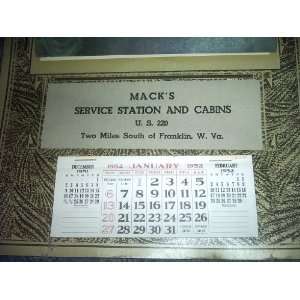  1952 Macks Service Station Franklin Wv Calendar 