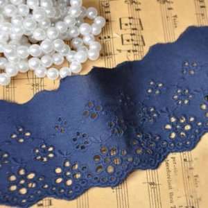   Wide Dark Blue Cotton Lace Material for Arts & Crafts