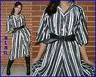 VTG 70s Secretary CHEVRON gray white stripe SHIRT DRESS