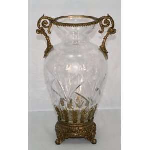   Italian 24% Lead Crystal Vase with Craved Brass: Home & Kitchen