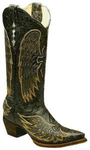 Corral Ladies Black Angel Wings and Cross Boots A1967 NIB  