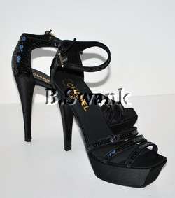 CHANEL Black Sequin Platform Sandal Shoes NEW $1.4K  