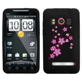   Flower/Black Pastel Gel Skin Case Phone Cover for HTC EVO 4G  