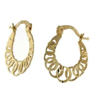  14K Yellow Gold Solid Link Hoop Earrings: Jewelry