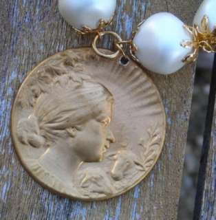 vintage rustic shabby heart necklace cupid psyche baroque pearl rosary 