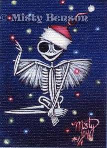 SANTA CLAUS SKELETON~Gothic Day of the Dead Art~ACEO  