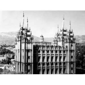  The Salt Lake City Mormon Temple with Utahs State Capitol 