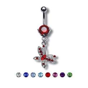 Butterfly Dangled Belly Ring with Clear Crystals   14g (1.6mm)   Sold 