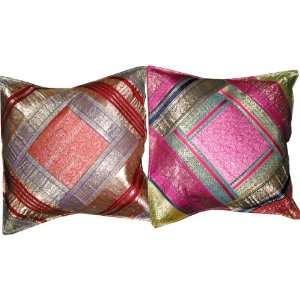   Cover Vintage Silk Sari Zari Borders Pillow Case 16 Home & Kitchen