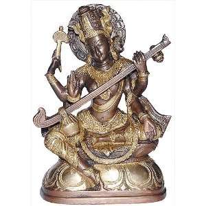  Hindu Goddess Saraswati Religious Brass Statue