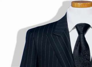 Daniele $1295 Black Stripe Peak Lapel Ticket Men Suit  