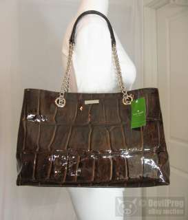   Knightsbridge Mod Helena Croc embossed Patent Bag Dark Brown  