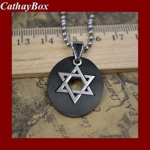 New Stainless Steel Black Oval Jewish Star of David Pendant Necklace 