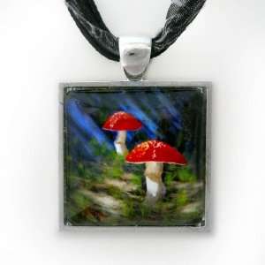  Red Mushrooms Handmade Fine Art Pendant Jewelry