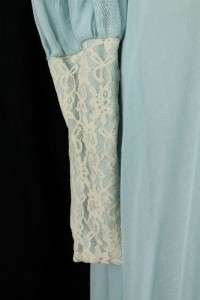 vintage 70s blue GUNNE SAX full length dress lace v neck victorian 
