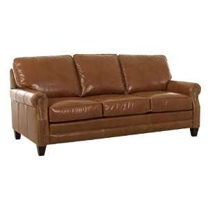   Rolled Arm Leather Couch w/ Decorative Nailhead Trim