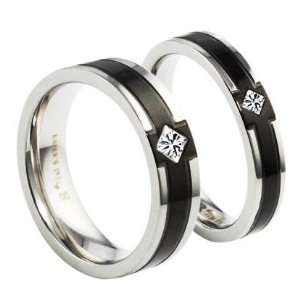  Cross Black Cz Titanium Stainless Steel Couple Ring (9 
