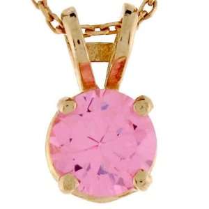    14k Gold 7mm Pink CZ October Birthstone Pendant Charm Jewelry