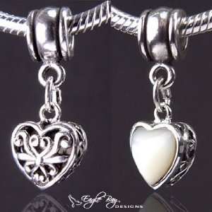  Silver Heart Dangle with Mother of Pearl and Filigree 