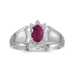  14k White Gold Oval Ruby And Diamond Ring (Size 9.5 