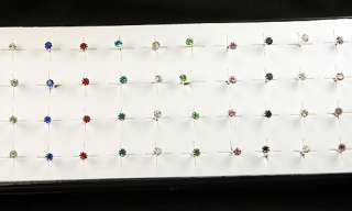 Wholesale 20pairs mixed colors 2mm Round Rhinestone silver ear stud 