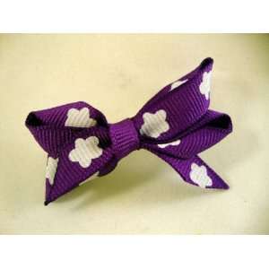  Tiny Purple Bow with Flowers Hair Clip 